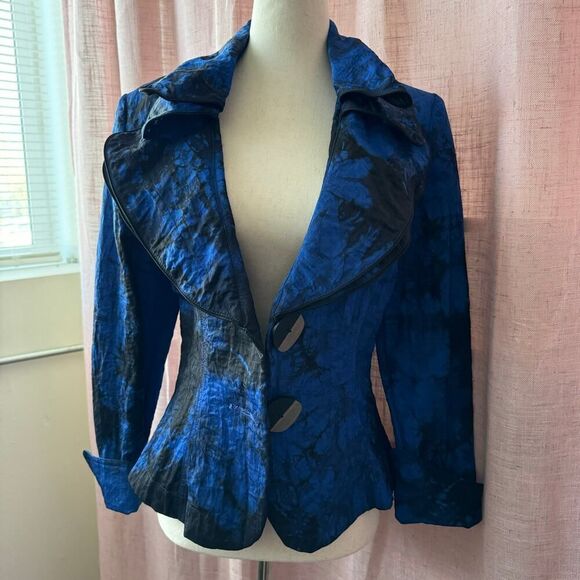 Blue & Black Ruffle Collar Blazer - Picture 2 of 16